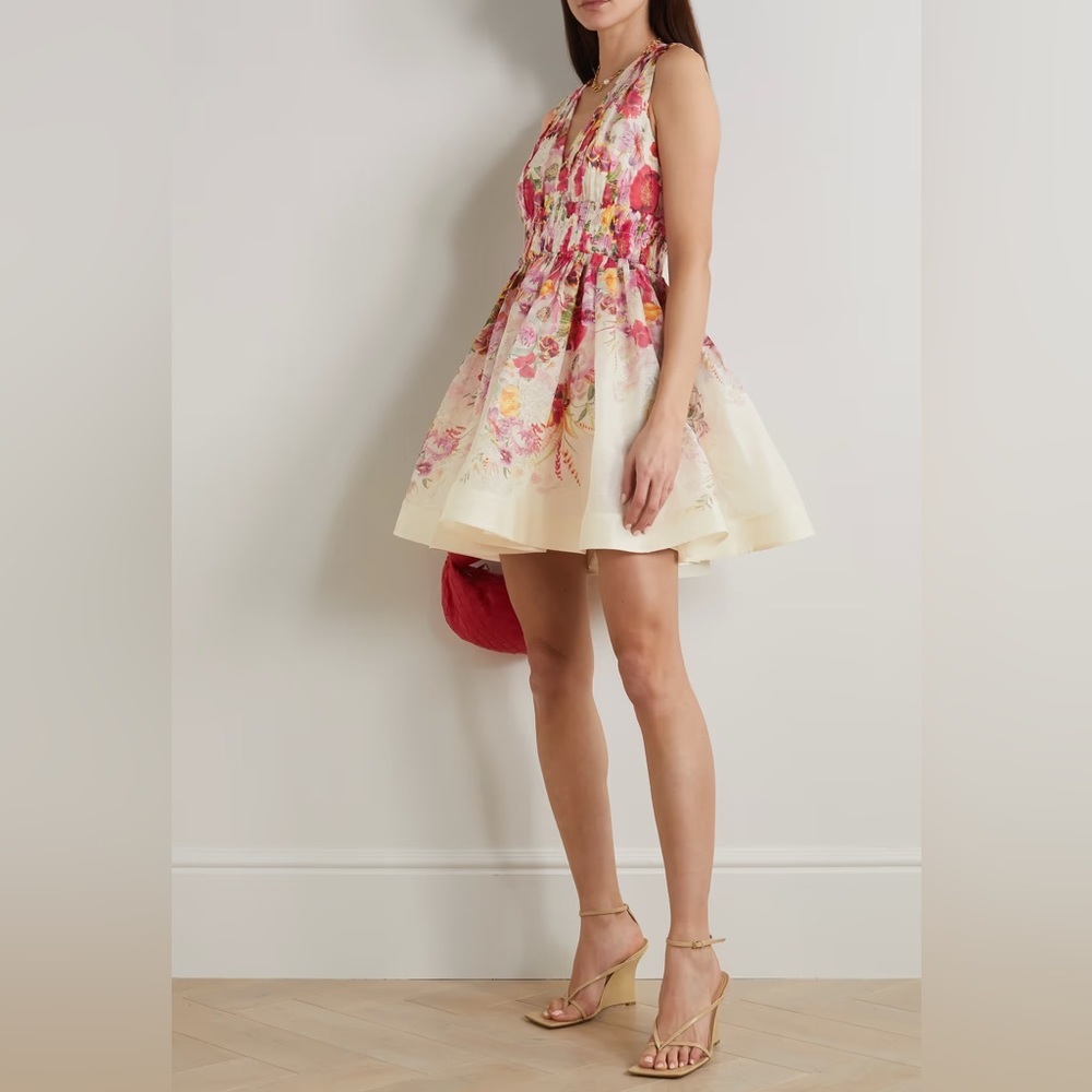 ZIMMERMANN Wonderland V-Neck Floral-Print Linen & Silk-Blend Organza Dress - Picture 4 of 13